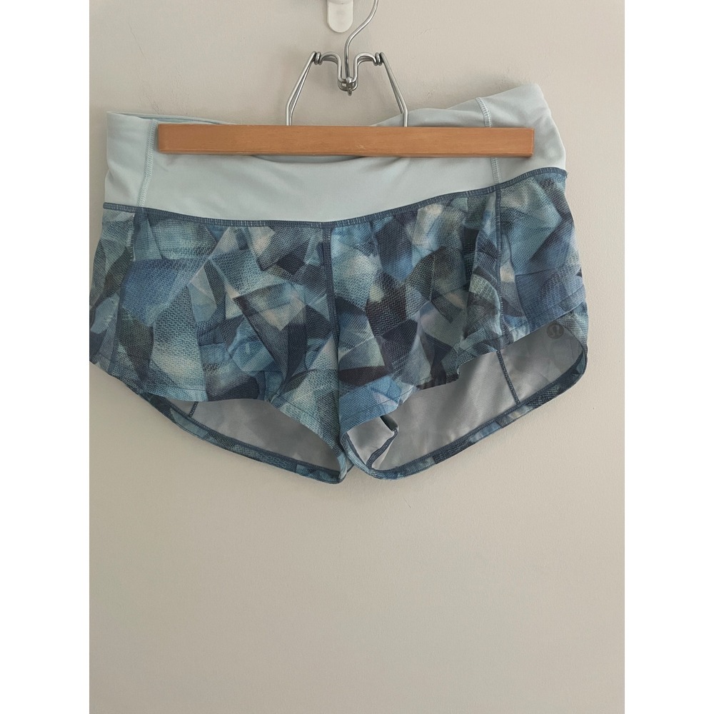 Lululemon Speed Up Shorts Blue Geometric Prism Print Running Workout Womens 2